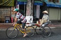 People on the tricycle in Chaudok, Vietnam Royalty Free Stock Photo