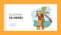 People on Tropical Resort Landing Page Template. Couple Man and Woman Making Selfie on Summer Beach. Happy Characters