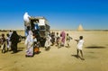 People try to get on an overland bus in Shendi Royalty Free Stock Photo