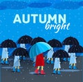 People with umbrella in a autumn raining day background concept. Vector illustration design Royalty Free Stock Photo