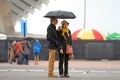 People with umbrellas, under the rain at Heineken Primavera Sound 2014 Festival Royalty Free Stock Photo