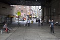 People under beginning of manhattan bridge in chinatown manhatta