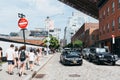 People under Brooklyn Bridge in New York Royalty Free Stock Photo