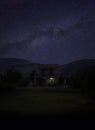 Modern Greek villa under a stary sky and Milkyway Royalty Free Stock Photo