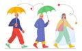 People under rain vector set