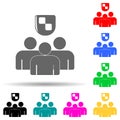 people under the shield multi color style icon. Simple glyph, flat vector of insurance icons for ui and ux, website or mobile Royalty Free Stock Photo