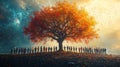 People under vibrant autumn tree Royalty Free Stock Photo