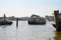 People use Ferryboat for crossing Chao Phraya River at Bangkok Thailand.