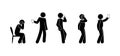 People use the phone, a man holds a smartphone, stick figure illustration