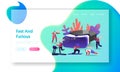 People Use Virtual Reality Technology for Sports Workout Landing Page Template. Tiny Characters in Vr Goggles