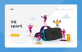 People Use Virtual Reality Technology for Sports Workout Landing Page Template. Tiny Characters Wearing Vr Goggles
