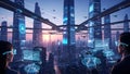 People Using Artificial Intelligence Augmented Reality in Future City Royalty Free Stock Photo