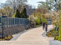 People using The 606 Bloomingdale trail for exercise and commuting. Streets of Chicago Royalty Free Stock Photo