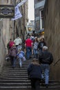 People using a close alley during the Edinburgh Fringe Festival