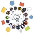 People Using Digital Devices with Idea Concept
