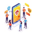 People using emergency alert system on smartphone