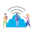 People using mobile connection cloud computing Royalty Free Stock Photo