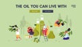 People Using Olive Oil for Beauty Care and Cooking Purposes Website Landing Page. Farmers Working in Orchard Crop