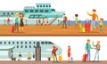People Using Public Transport Set, Passengers of Cruise Ship and Airplane Vector Illustration Royalty Free Stock Photo