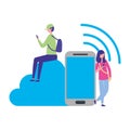 People using smartphone connection cloud computing Royalty Free Stock Photo
