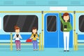 People Using Smartphones in Subway Train, Passengers Using Gadgets in Public Transport Cartoon Vector Illustration Royalty Free Stock Photo