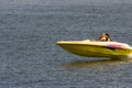 People using a speedboat in the Baltic sea of the Lithuanian coast of Palanga.