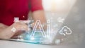 people using technology AI for working tools. Chatbot Chat with AI, using technology smart robot AI, artificial intelligence to