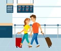 Couple with Luggage in Airport, Man and Woman