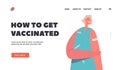 People Vaccination Landing Page Template. Cheerful Vaccinated Lady with Patch on Shoulder after Covid Vaccination