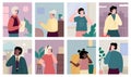 People of various ages and genders talking on phone, flat vector illustration. Royalty Free Stock Photo