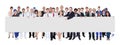 People with various occupations holding blank banner Royalty Free Stock Photo