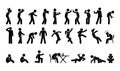 People in various poses, stick figure man icon, isolated silhouettes, drunk man Royalty Free Stock Photo