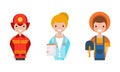 People of Various Professions Set, Farmer, Firefighter, Doctor Characters Cartoon Vector Illustration Royalty Free Stock Photo