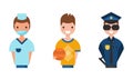 People of Various Professions Set, Police Officer, Doctor, Basketball Player Characters Cartoon Vector Illustration Royalty Free Stock Photo