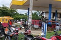 Vehicles waiting to buy a maximum of two gallons of fuel at a fuel station in Puerto Maldonado, Peru, due to a shortage of fuel.