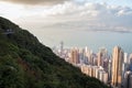 People at the Victoria Peak and view of Hong Kong