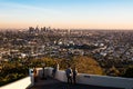 People View Downtown Los Angeles at Sunset From Griffith Observatory Royalty Free Stock Photo