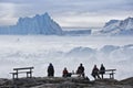 People viewing icefiord at Illulissat, West Greenland