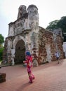 People visit the ancient fort in Melaka, Malaysia