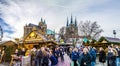 People visit famous christkindl market in Erfurt at dome hill