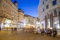 People visit Graben street in Vienna by night Royalty Free Stock Photo