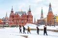 People visit the Manezhnaya Square near Moscow Kremlin in winter Royalty Free Stock Photo