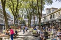 People visit Quincy Market area and sit outside to enjoy the summer day  at the freedom trail Royalty Free Stock Photo