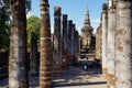 People visit ruins of Wat Mahathat in Sukhothai Historical park in Sukhothai, Thailand.