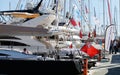 People visit and walk around yachts moored in palma seaport during the 50th Boatshow fair.a de mallorca seaport.