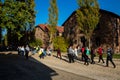 People visiting Auschwitz