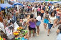 People visiting and buying pieces at the traditional Caxixis fair in Nazare, Bahia