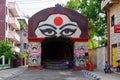 People are visiting Durga Puja pandals from outside because Durga Puja pandals are made no-entry zones for the visitors due to the Royalty Free Stock Photo