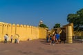 People visiting the Jantar Mantar Astronomical Center in Jaipur India on a sunny day