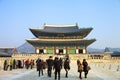 People visiting the Kyongbokkung Palace after snow